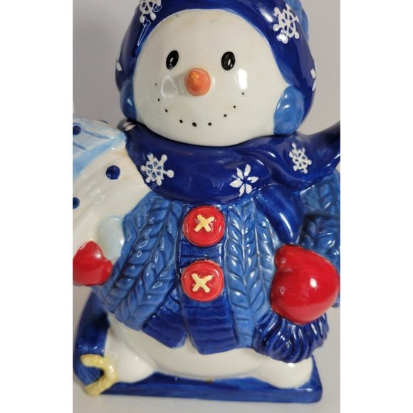 Ceramic Snowman Wearing Sweater Christmas Decorative Teapot Homespun Holiday. - Picture 3 of 12